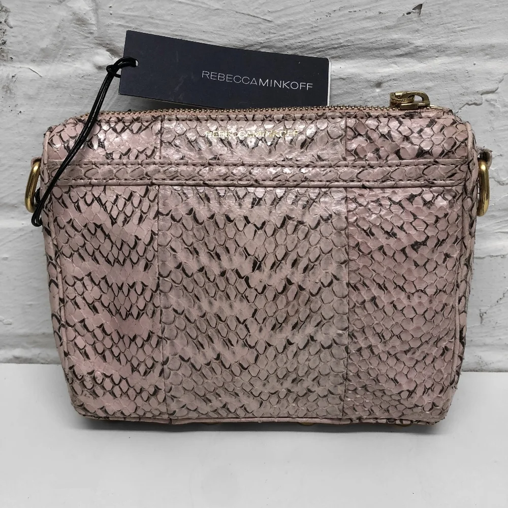 Rebecca Minkoff Mini Mac Snake Embossed Pink Leather Crossbody / Clutch Bag NWT - Picture 2 of 4